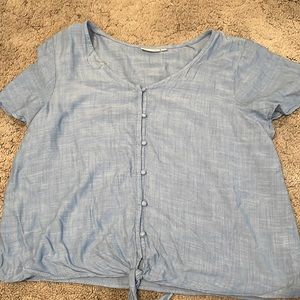 SO blue button blouse with cute tie on bottom XL